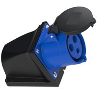 Pin and Sleeve Receptacle Outlet Devices with Box 888-1114-NS IEC 60309 Surface Mount Receptacle with Box, IP44 Rated, 30A 250V, 32A 220-250V, 6H, IEC 309 International Pin and Sleeve Devices  